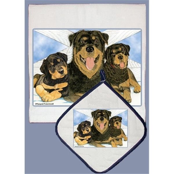 Pipsqueak Productions DP473 Dish Towel and Pot Holder Set - Rottweiler